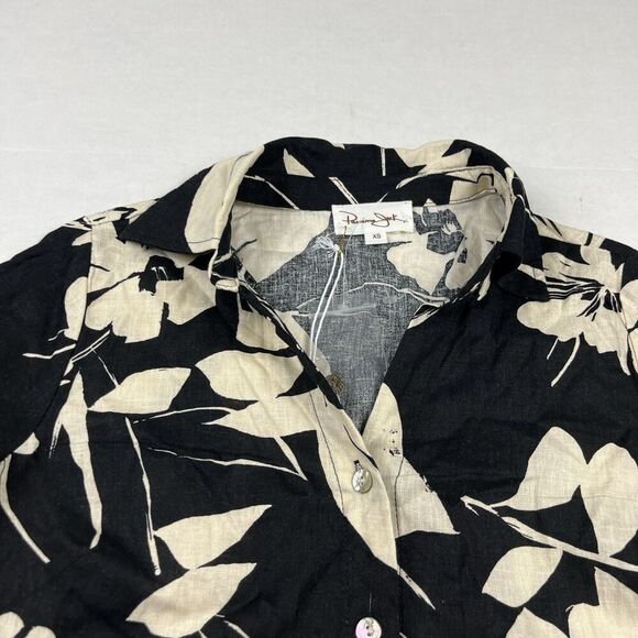 Panama Jack Linen Blend Button Shirt Floral Cropped Long Sleeve Top XS NEW - Picture 3 of 10